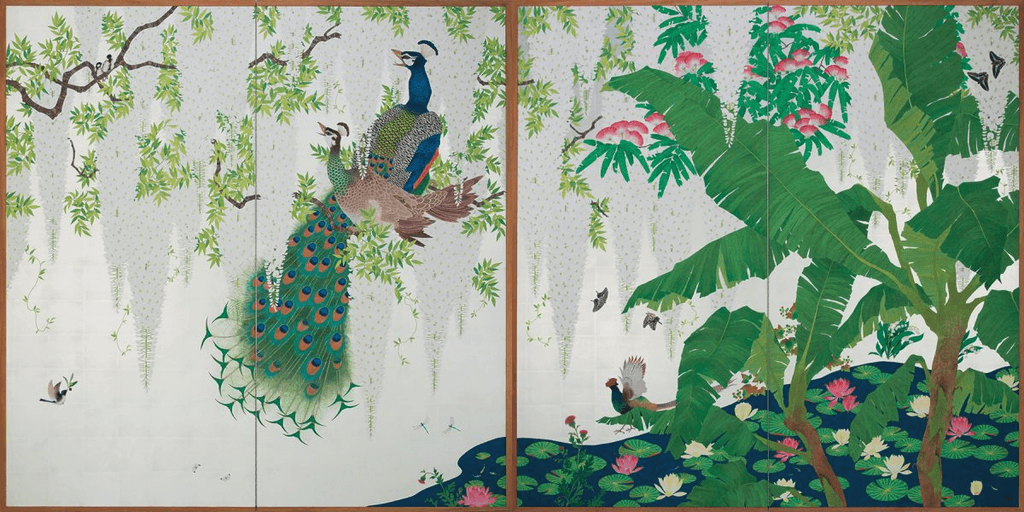 A nihonga painting of trees in the forest.