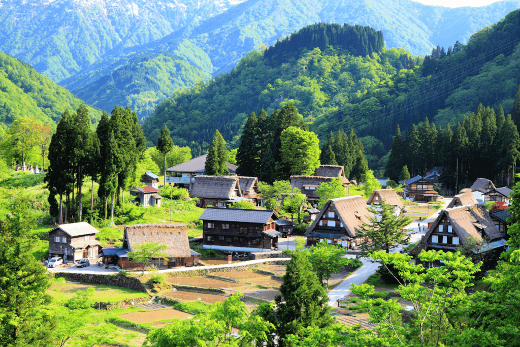 Shirakawa-go Village during spring, one of the four seasons in Japan.