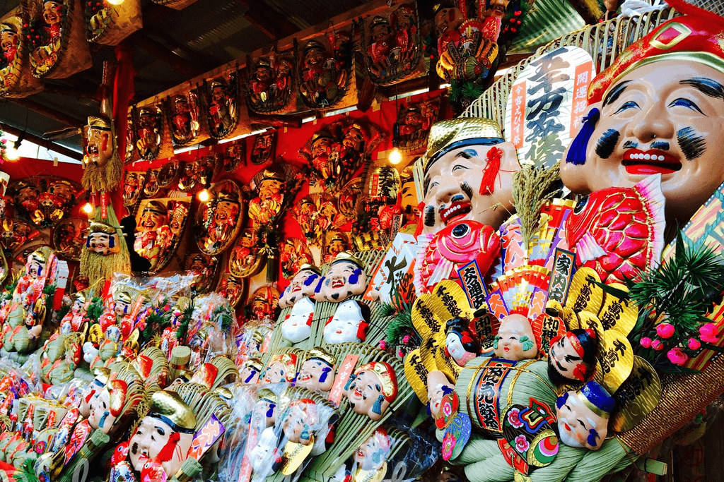 A bunch of traditional decorations at the Toka Ebisu Festival, a popular event on the January calendar.