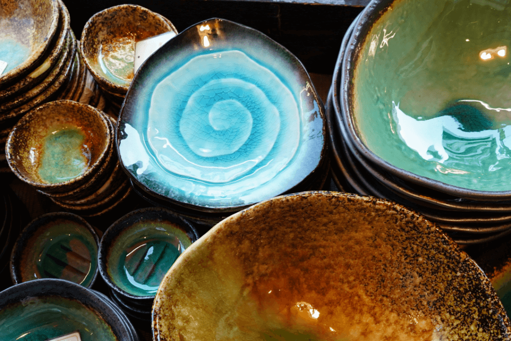 Blue ceramics plates.