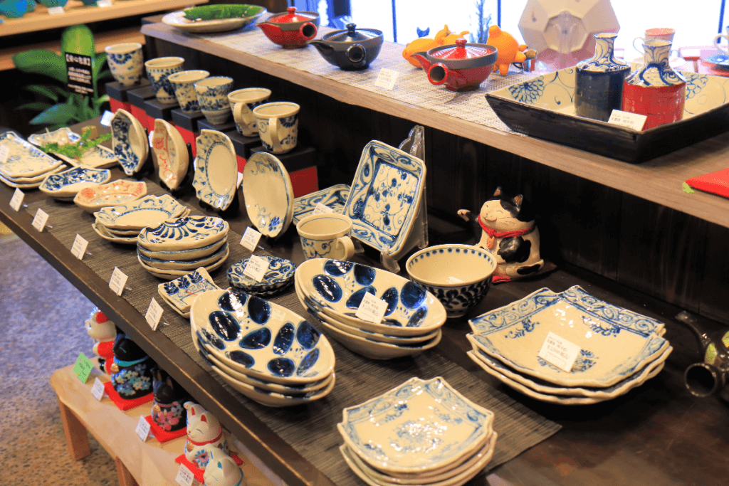Ceramics from Japan in a shop.