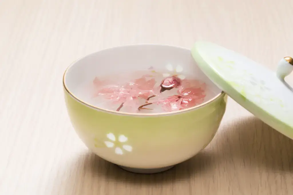 A cup of cherry blossom tea.