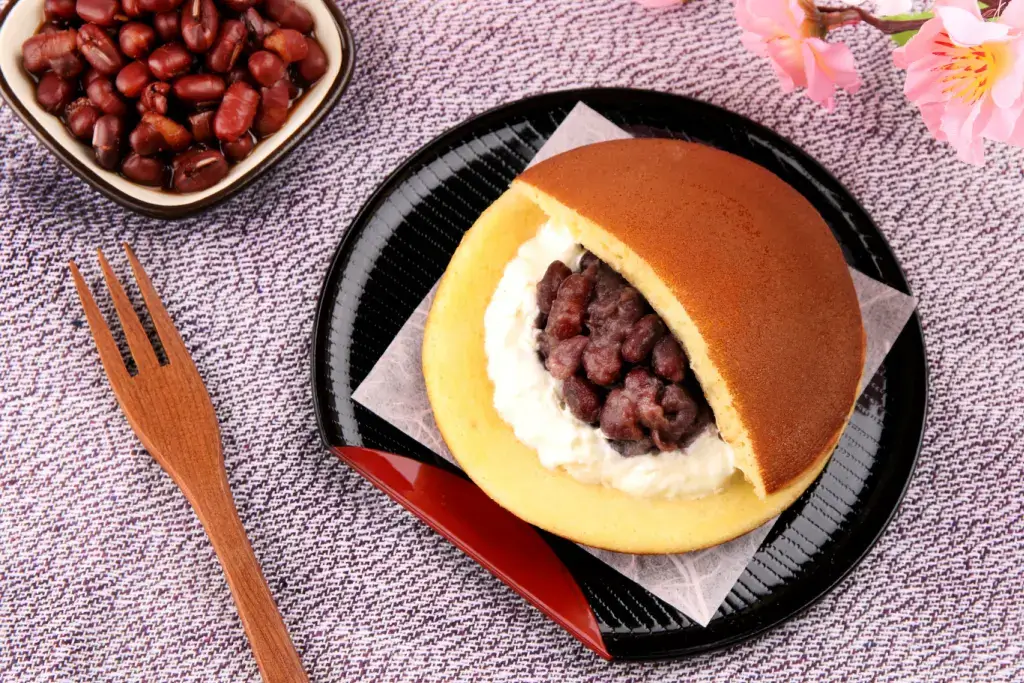 Dorayaki with red bean paste and cream.