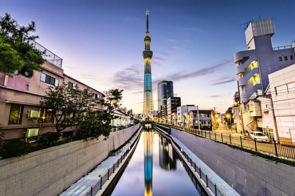 Tokyo Skytree at night, completed during the Heisei era.
