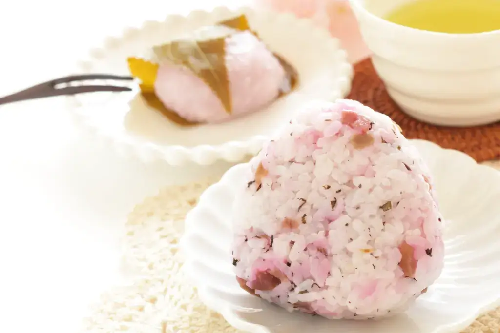 A plate of cherry blossom rice balls.