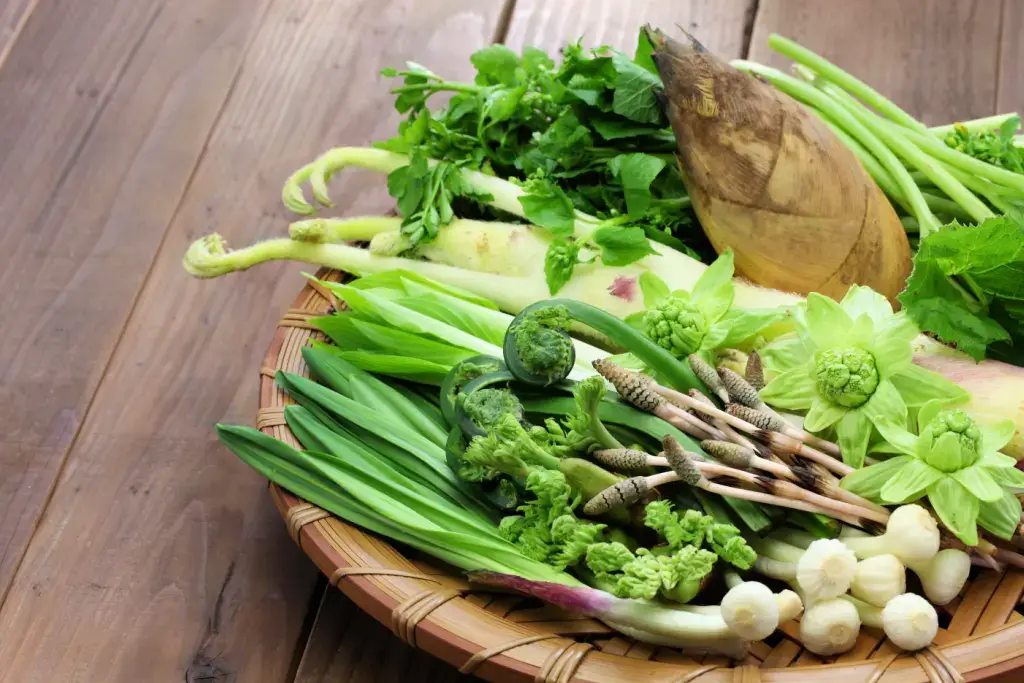 A basket of sansai vegentables.