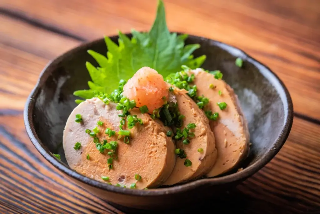 A bowl of ankimo slices (monkfish liver)