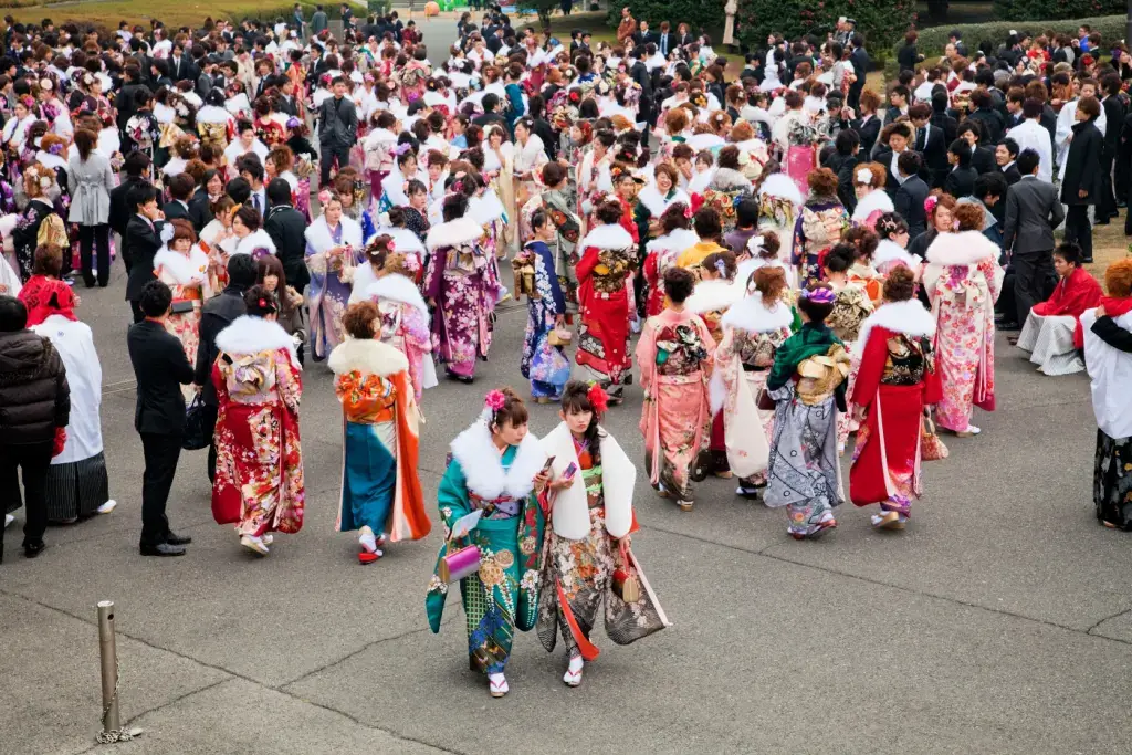 A bunch of people in kimono.