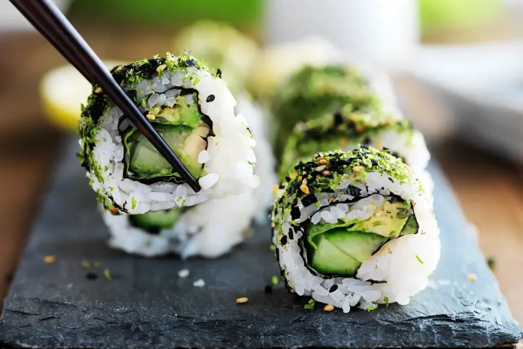 Kale and avocado sushi rolls.