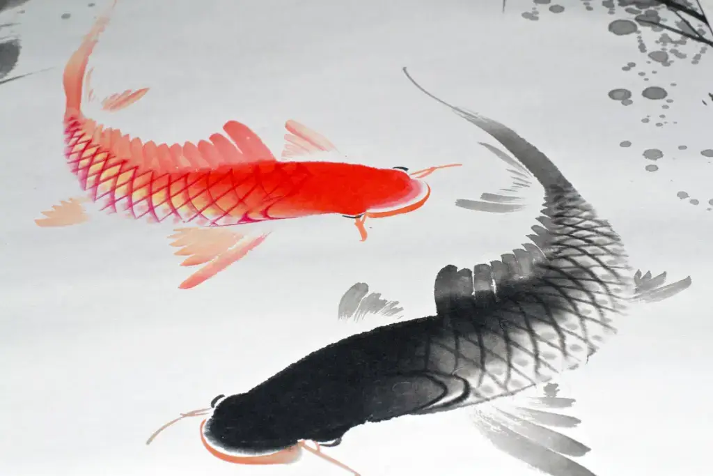 A watercolor koi painting, a form of Japanese art.