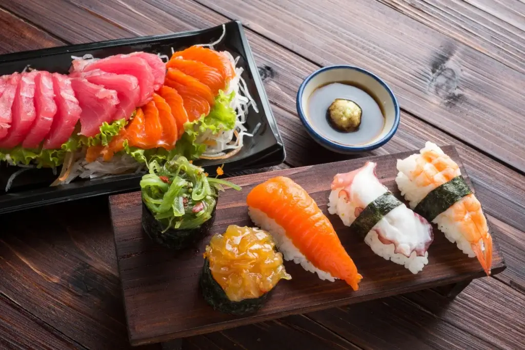 A platter of sushi and sashimi.