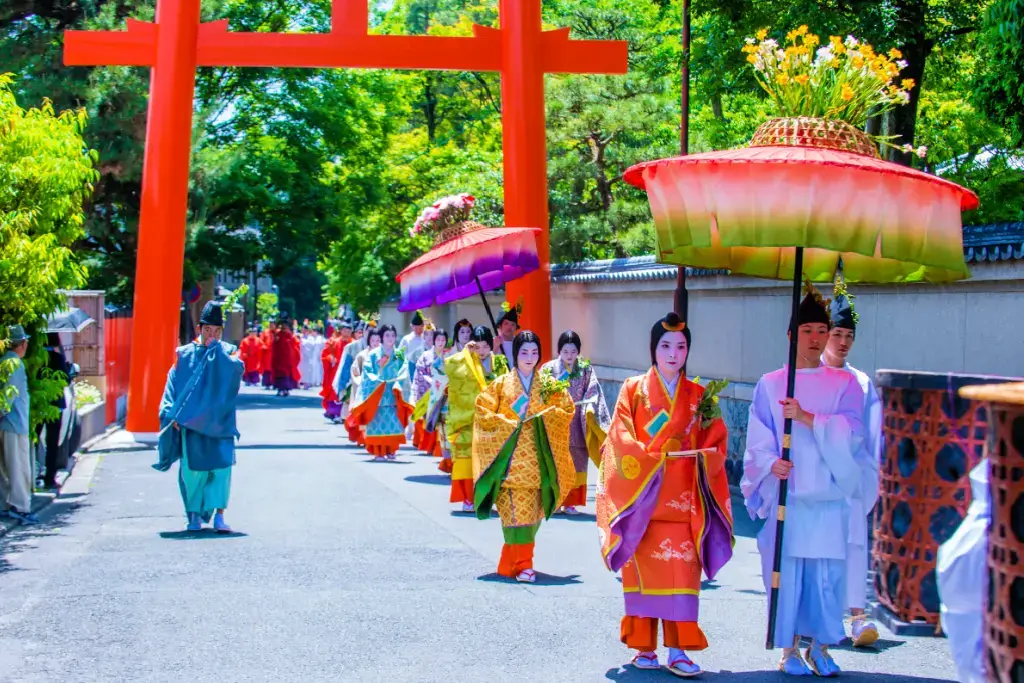 A colorful procession at the Aoi Matsuri.