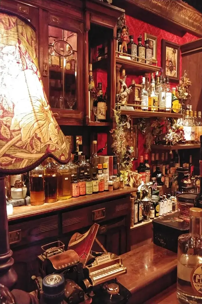 The red interior of Bar Shiki, a luxury bar in Osaka.