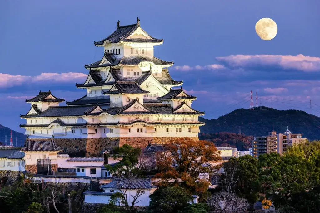 Himeji Castle on a full moon.