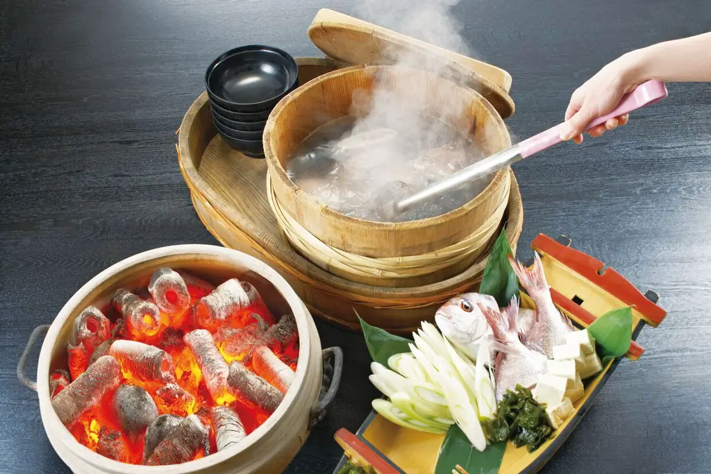 A spread of ingredients for Ishiyaki hotpot.