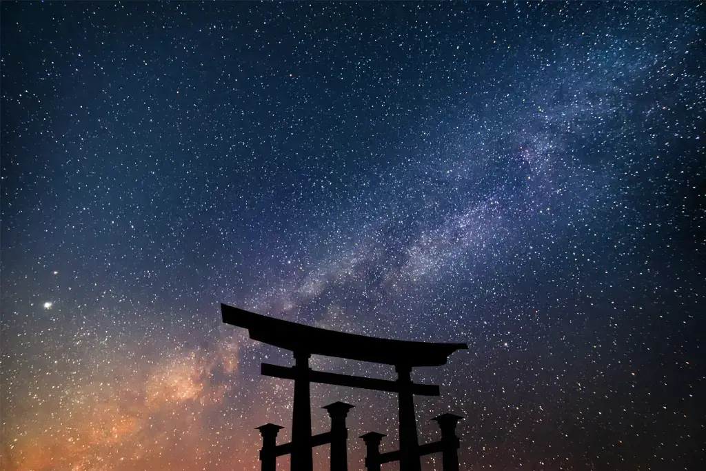 A torii gate under a very starry sky.