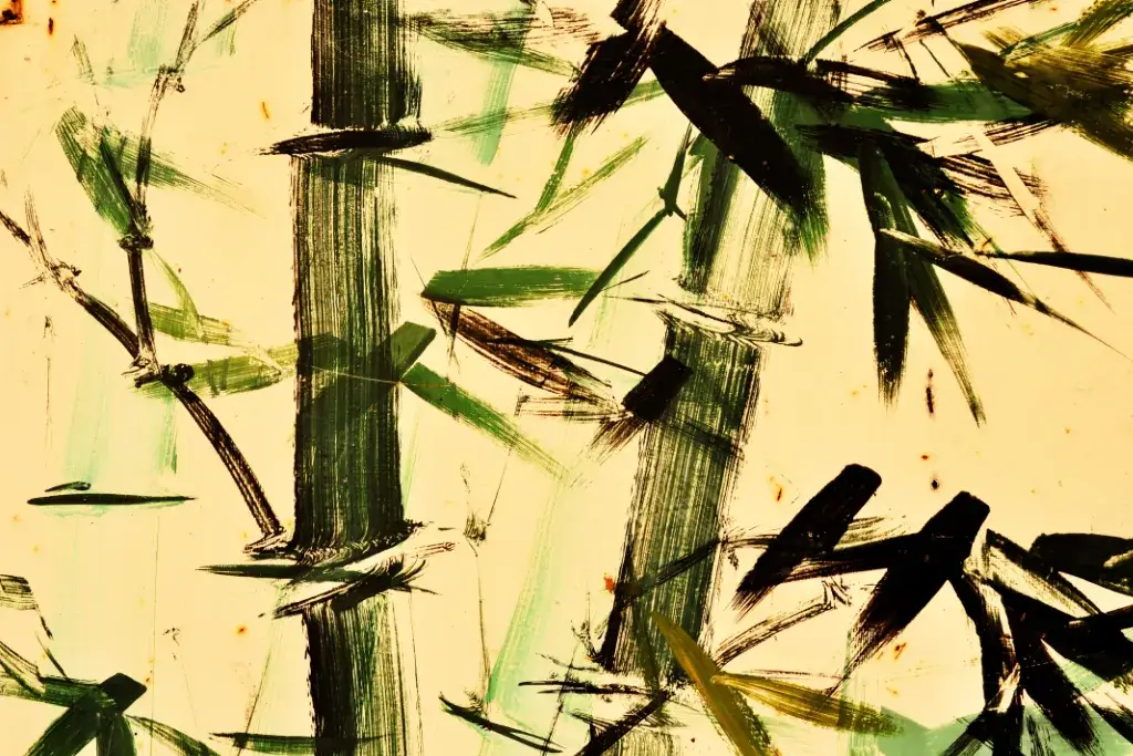 A sumi-e painting of a bamboo grove.