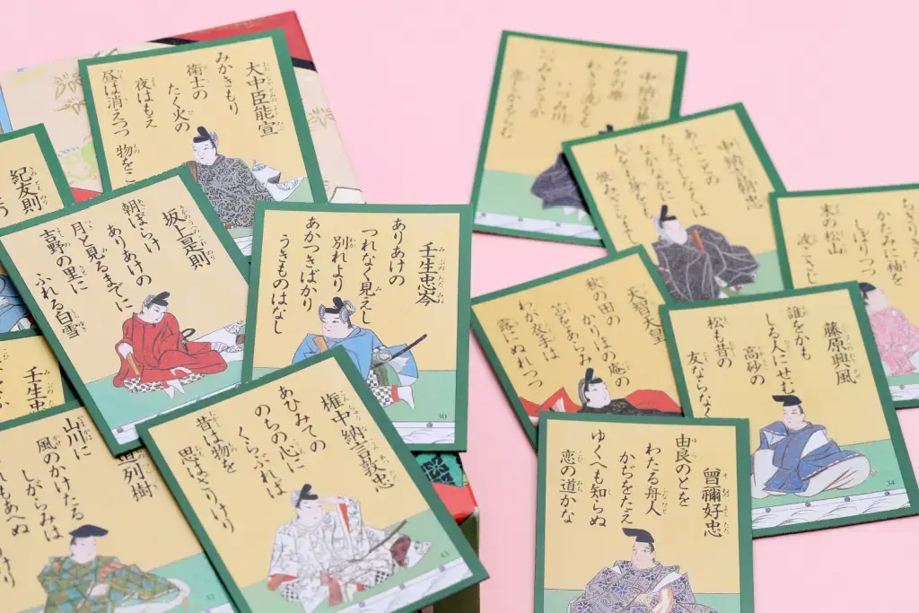 A bunch of karuta cards, one of many traditional Japanese games.