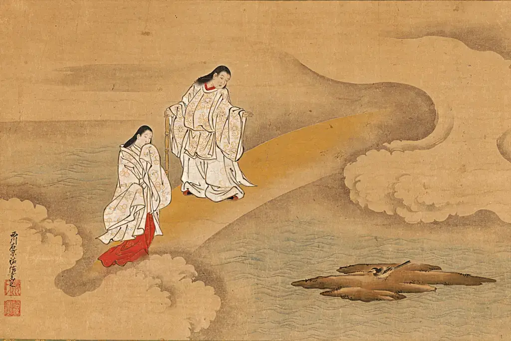 A sumi-e painting of the Japanese creation myth.