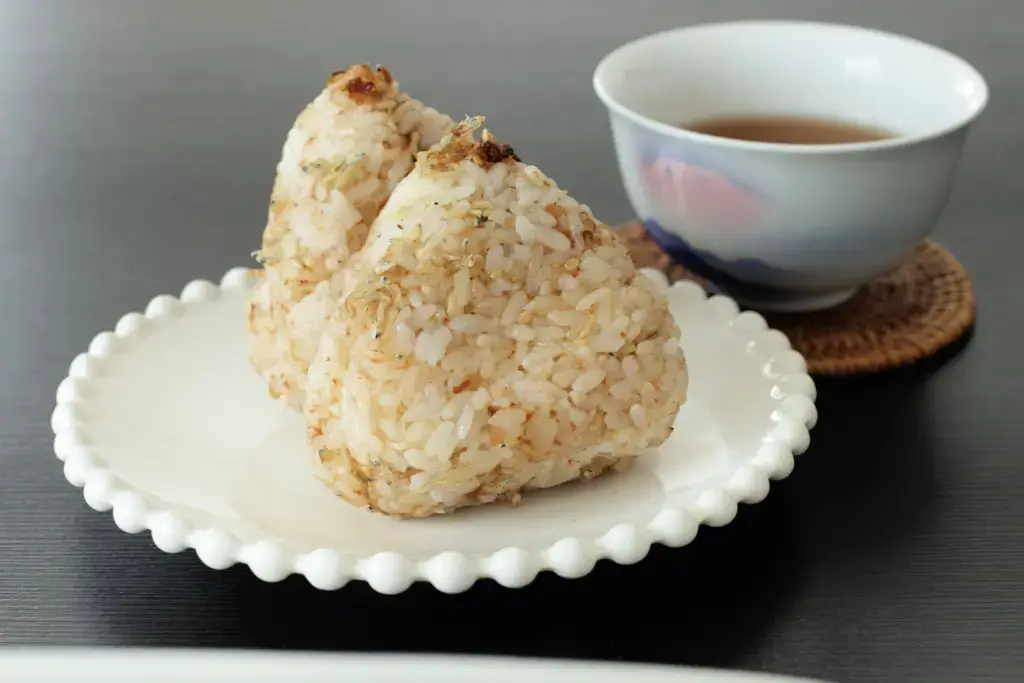 Okaka onigiri with bonito flakes inside.