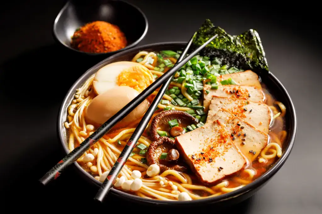 A bowl of chashu ramen with spice.
