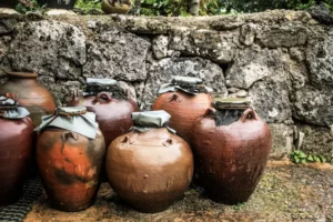 Jars of awamori in Okinawa.