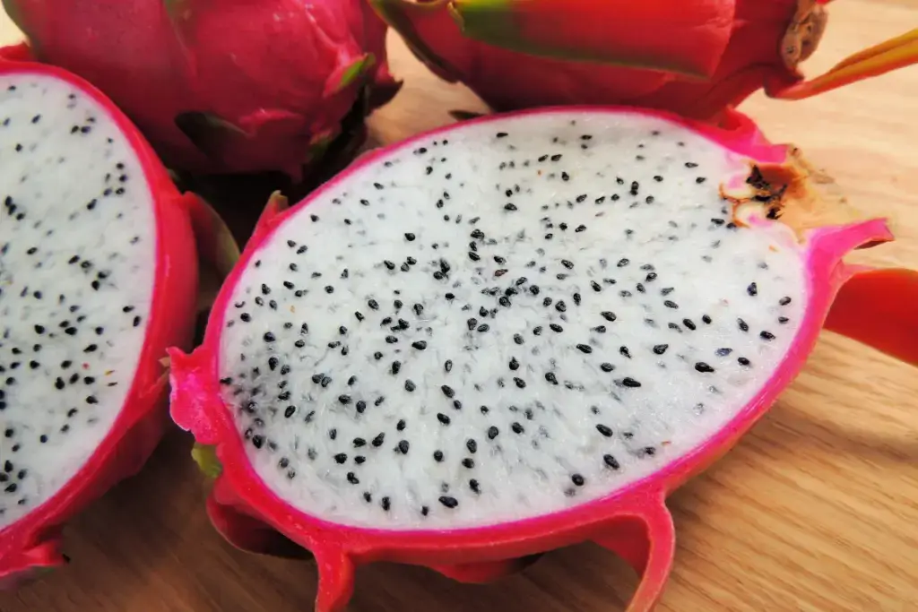 A sliced open dragon fruit.