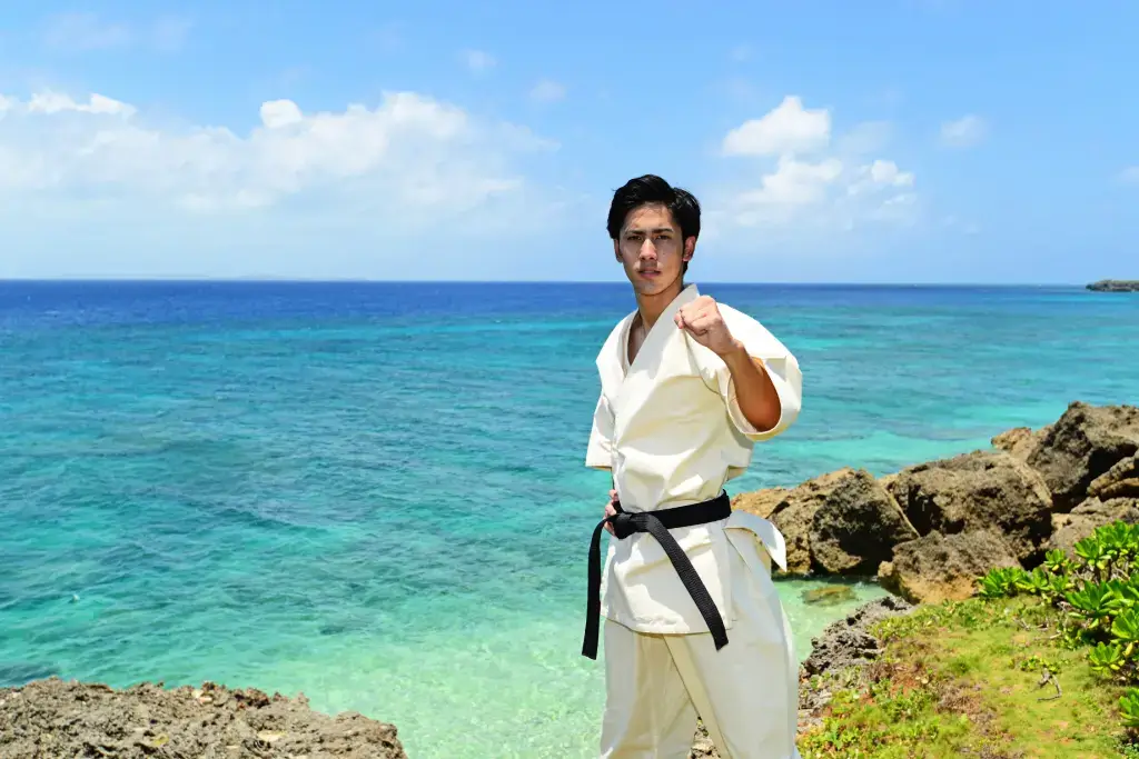 A man in a karate uniform in Okinawa.