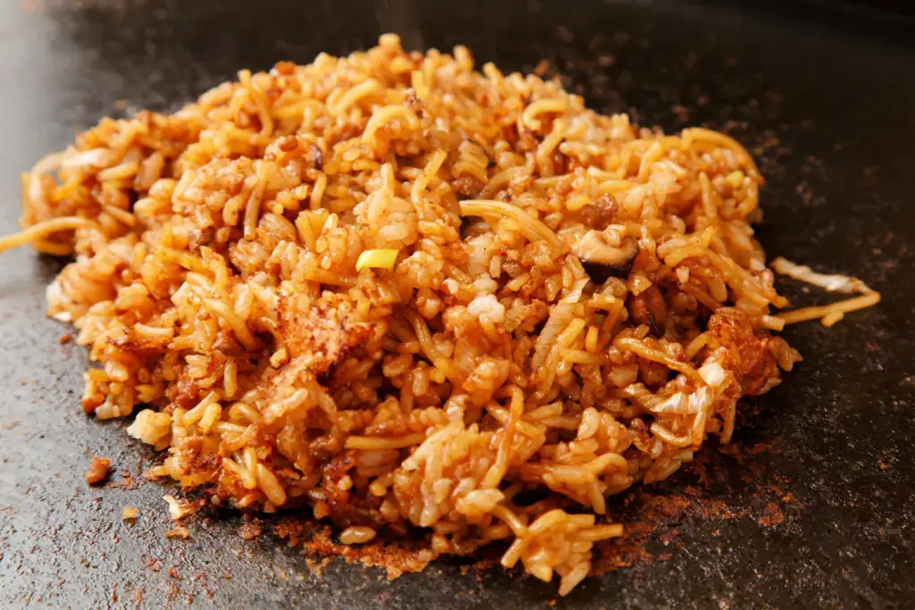 Sobameshi, a combination of fried noodles and rice.