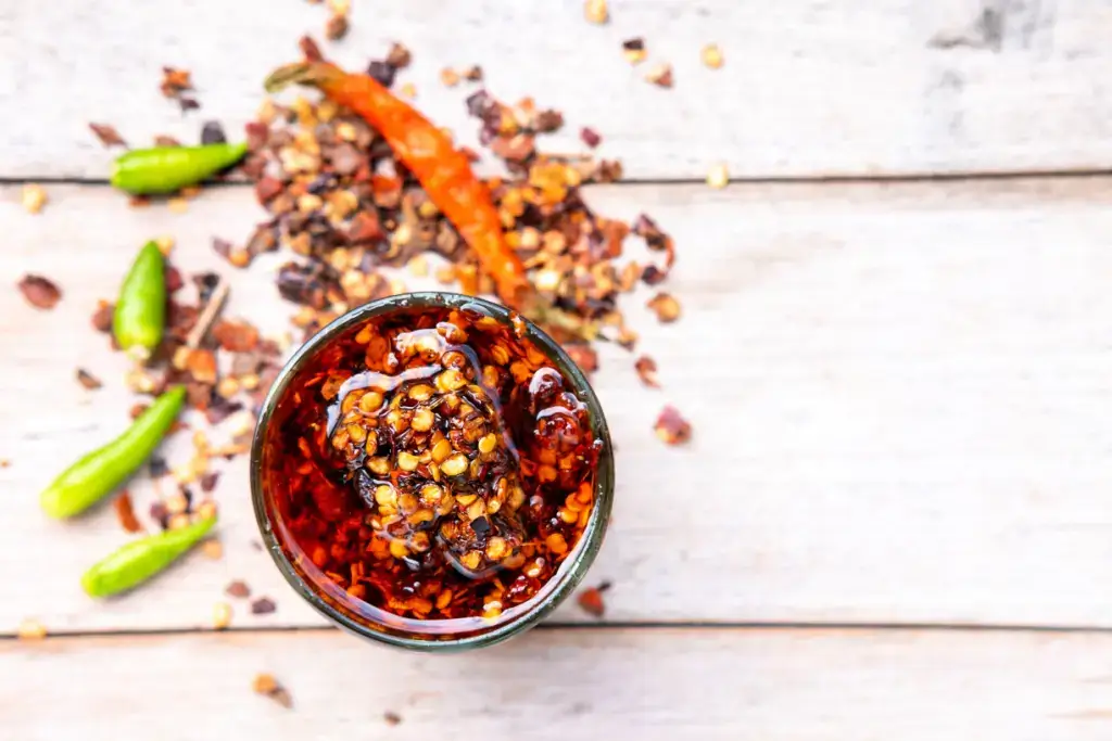 A bowl of chili oil.