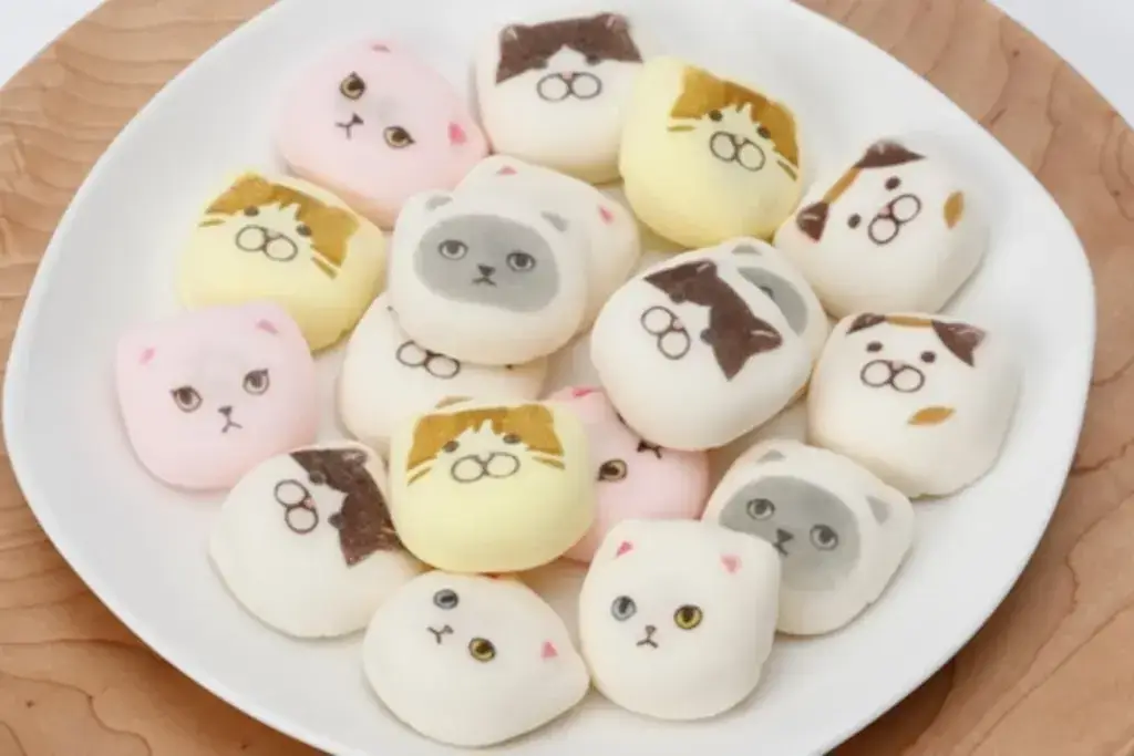 A plate of hozui marshmallows shaped like Shiba Inu.