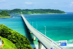 A bridge leading to Tsunoshima Island in Yamaguchi Prefecture.