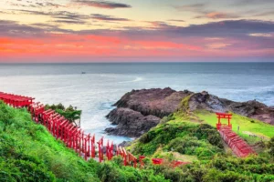 The torii gates of Motonosumi Shrine in Yamagata Prefecture.