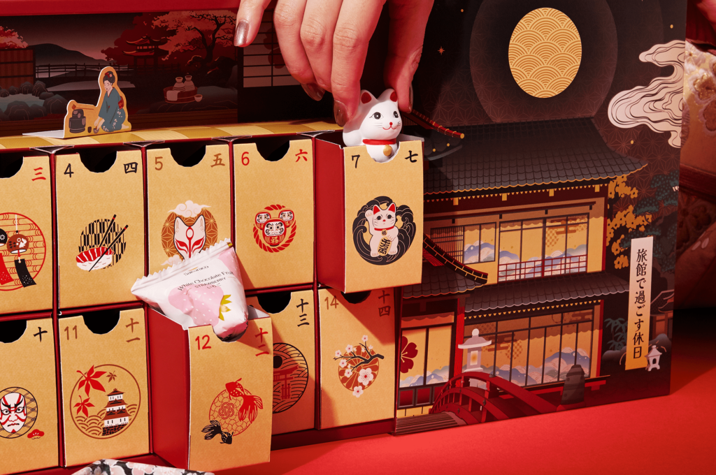 Ryokan Retreat Advent Calendar with paper figure and Japanese lucky cat 