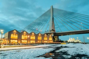 The Aomori Day Bridge on a snowy day.