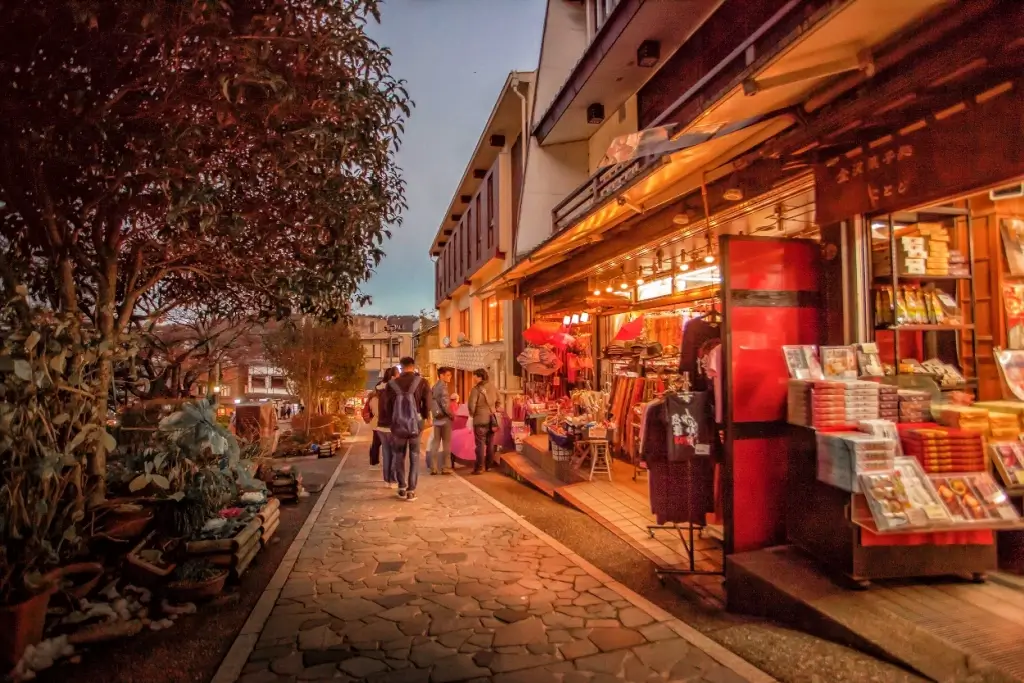 A small neighborhood in Kanazawa City at night.