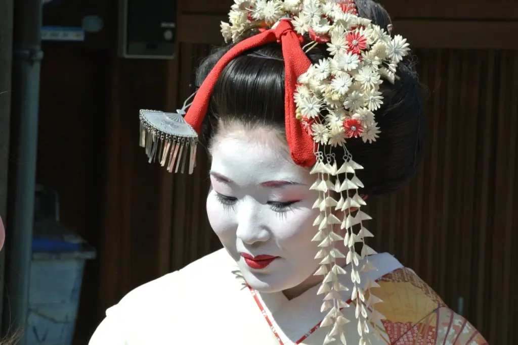 A geisha wearing a kanzashi (decorative hairpin).