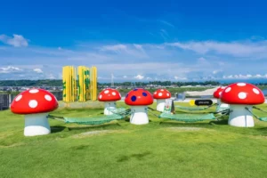 Mushroom statues from the Toyama Prefectural Museum.