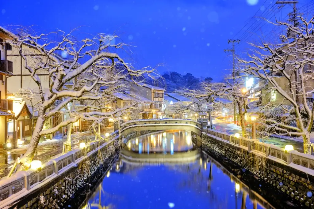 Kinosaki Onsen in the snowy winter.