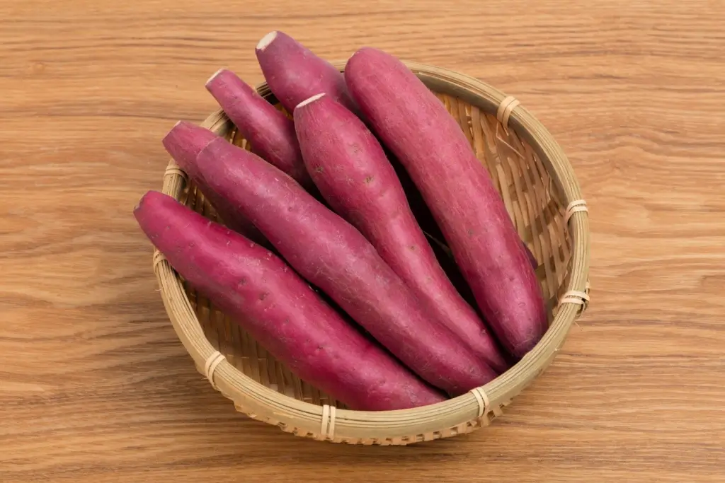 A basket of Kintoki Sweet Potatoes.