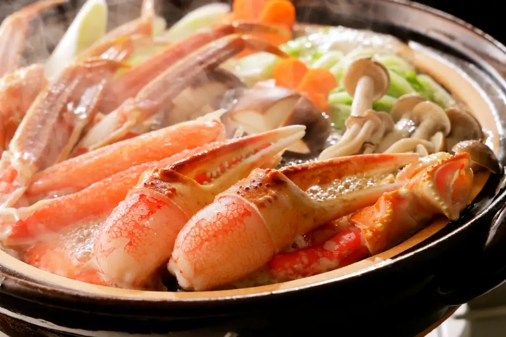 A hot pot of snow crab legs.