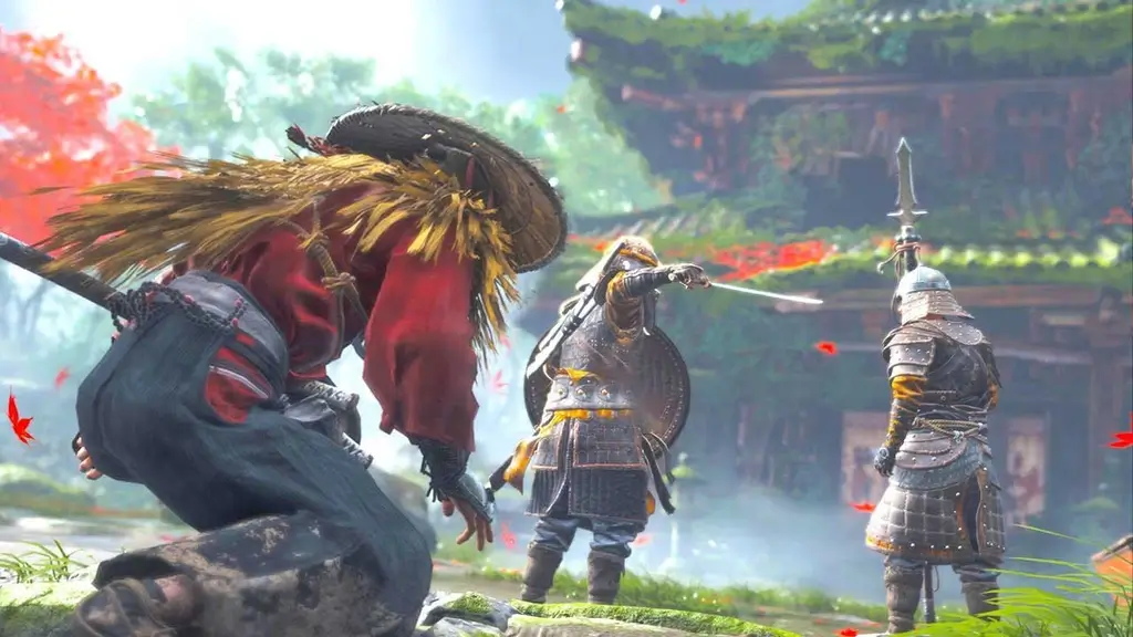 A scene from a video game that features feudal Japan.