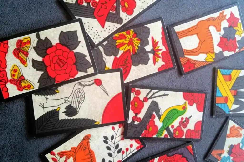 Hanafuda cards scattered on the floor.