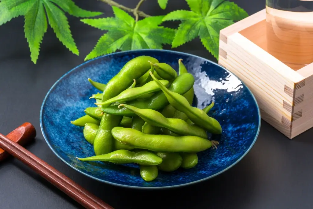 A plate of fresh edamame.