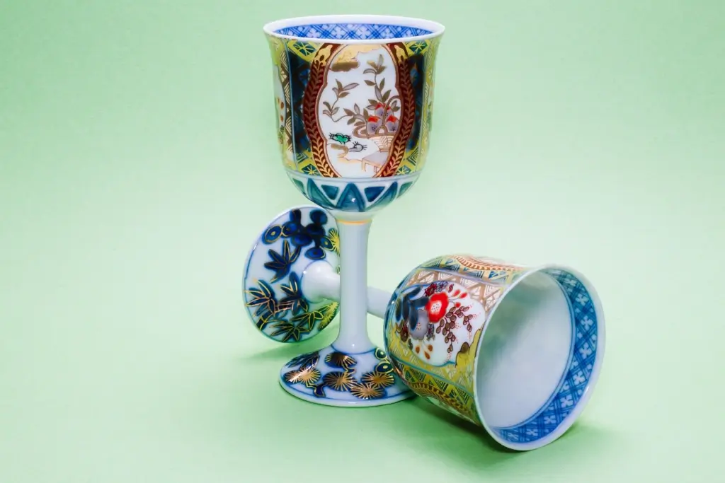 Two brightly colored Kutani ware goblets.