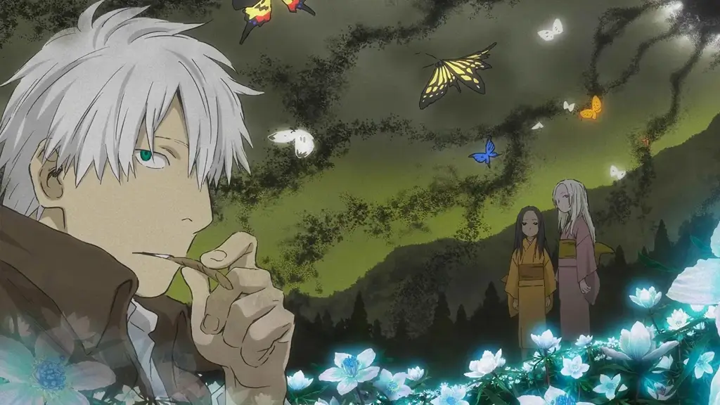 The main character of "Mushishi" in a forest.