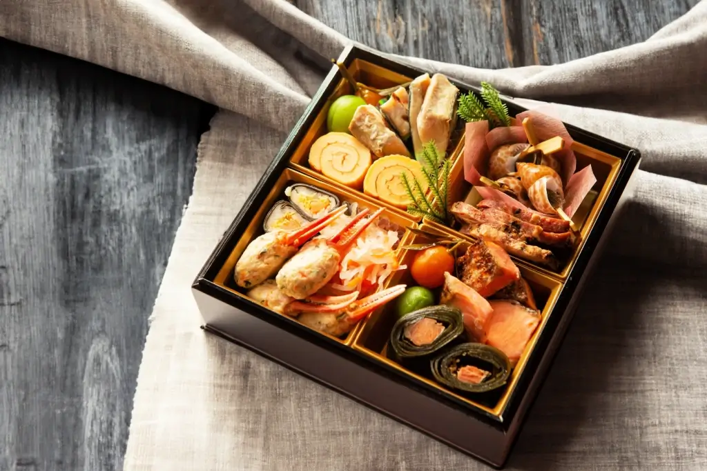 An osechi ryori platter, which is part of a Japanese holiday spectacular.