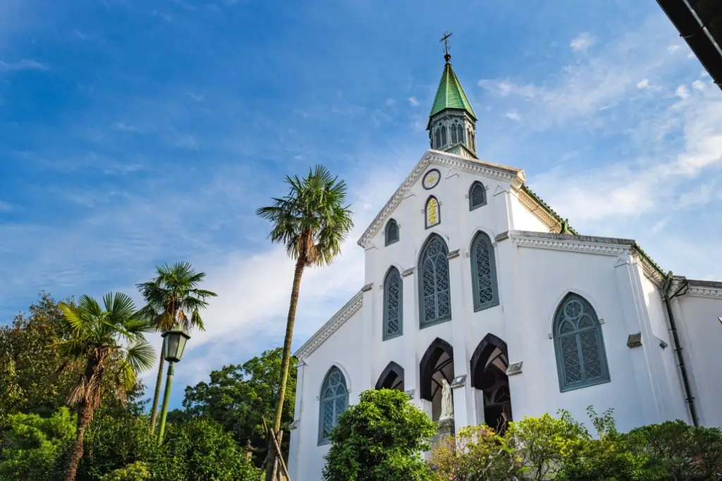 Oura Cathedral (a white-painted Catholic church) in Nagasaki.