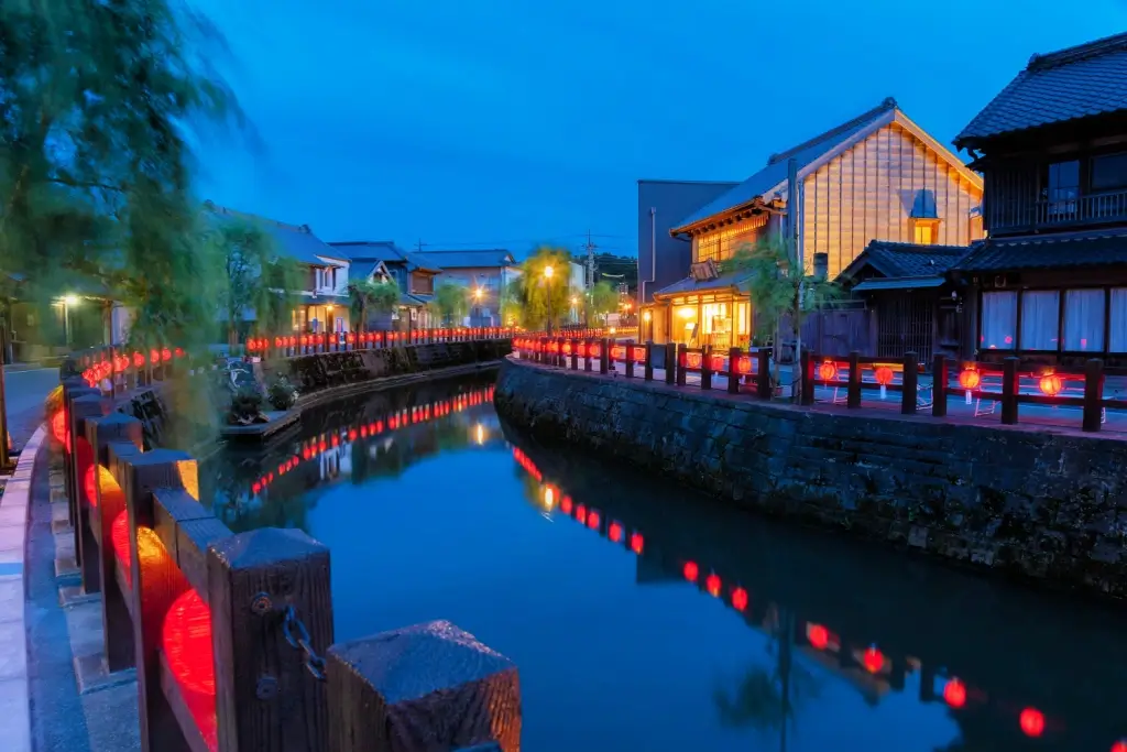 A historical canal at night in Sawara, Chiba.