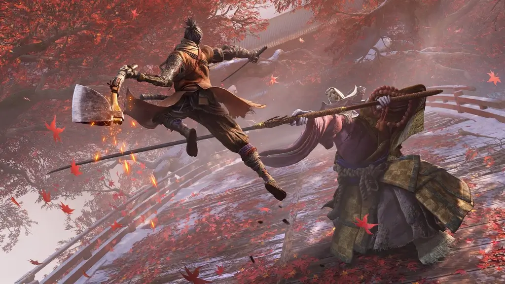 A battle scene from "Sekiro: Shadows Die Twice".